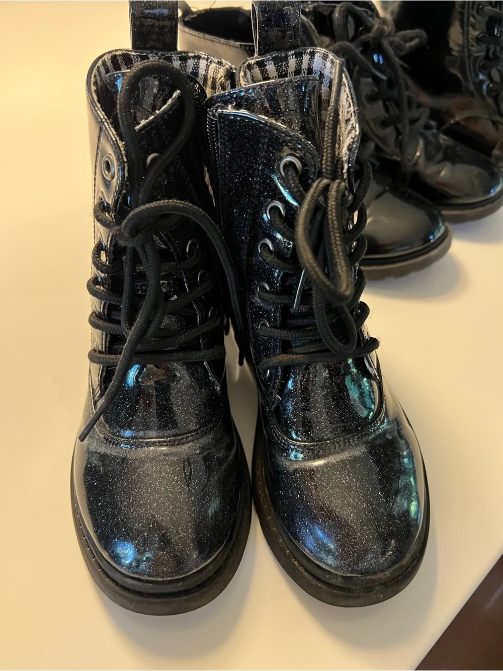 Cat & Jack Girls Black Glitter Lace-Up Combat Boots